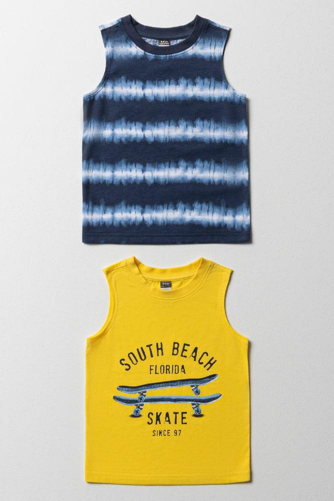 2 Pack Skate Sleeveless T-Shirts Yellow & Navy