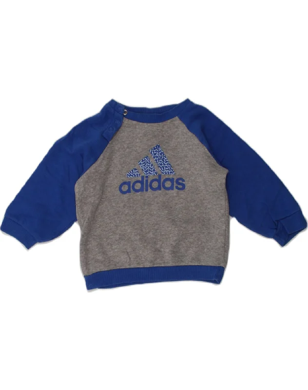 ADIDAS Baby Boys Graphic Sweatshirt Jumper 9-12 Months Grey Colourblock