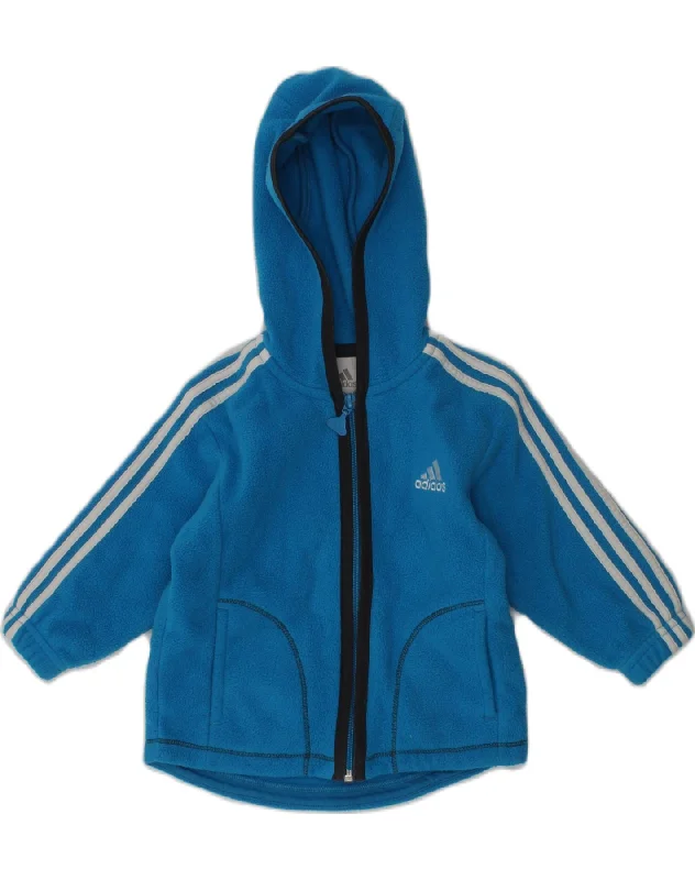 ADIDAS Baby Boys Hooded Fleece Jacket 6-9 Months Blue Polyester