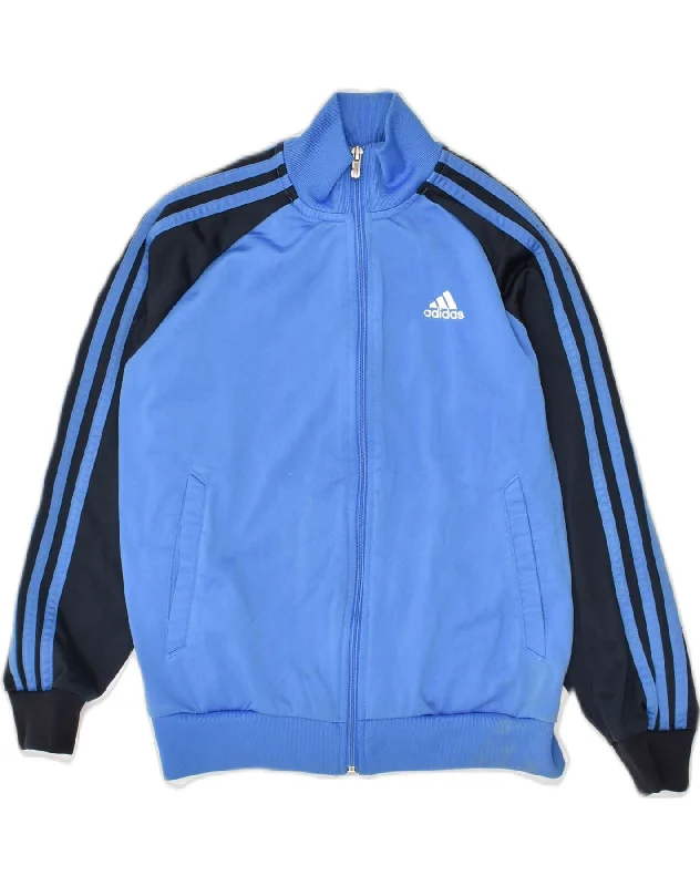 ADIDAS Boys Climalite Tracksuit Top Jacket 9-10 Years Blue Colourblock