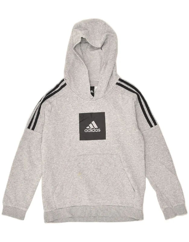 ADIDAS Boys Graphic Hoodie Jumper 11-12 Years Grey Cotton