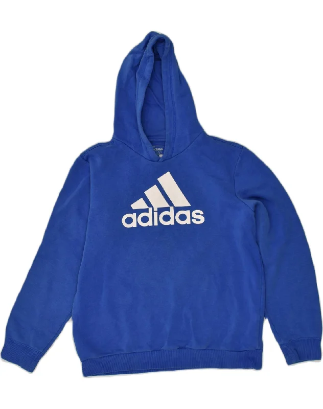 ADIDAS Boys Graphic Hoodie Jumper 15-16 Years Blue Cotton