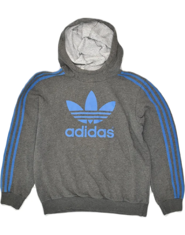 ADIDAS Boys Graphic Hoodie Jumper 15-16 Years Grey Cotton