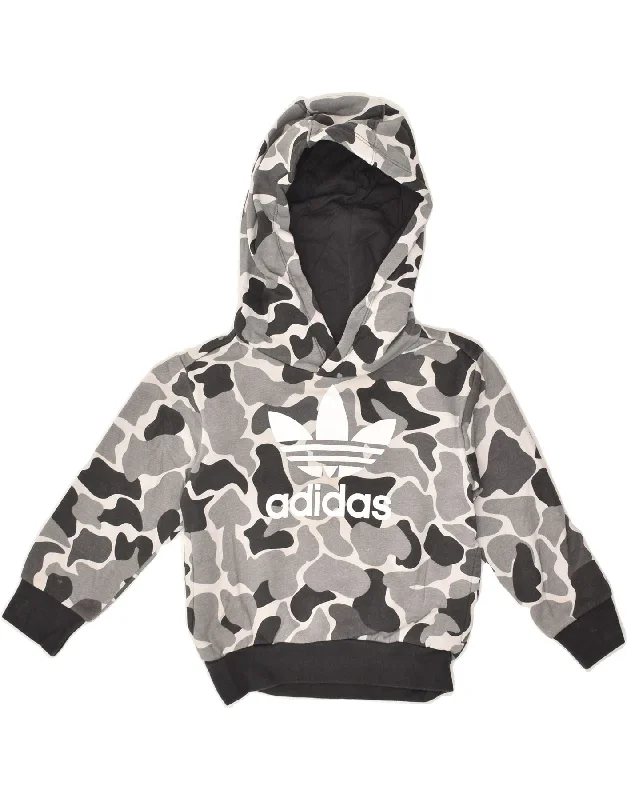 ADIDAS Boys Graphic Hoodie Jumper 3-4 Years Grey Camouflage Cotton