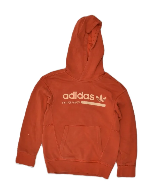 ADIDAS Boys Graphic Hoodie Jumper 7-8 Years Orange Cotton