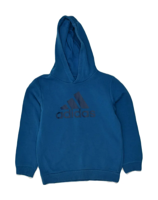 ADIDAS Boys Graphic Hoodie Jumper 9-10 Years Blue Cotton