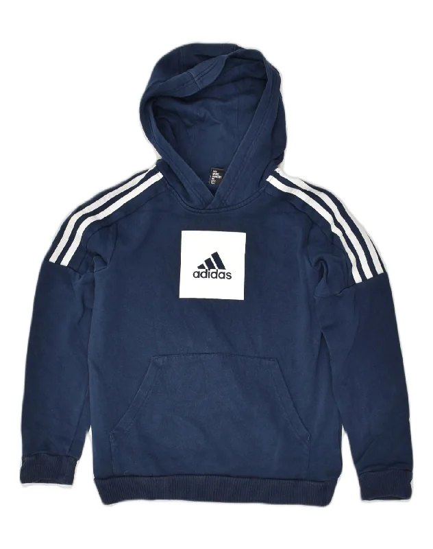 ADIDAS Boys Graphic Hoodie Jumper 9-10 Years Navy Blue