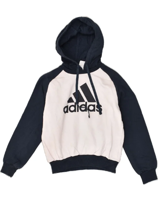 ADIDAS Boys Graphic Hoodie Jumper 9-10 Years Off White Colourblock Cotton