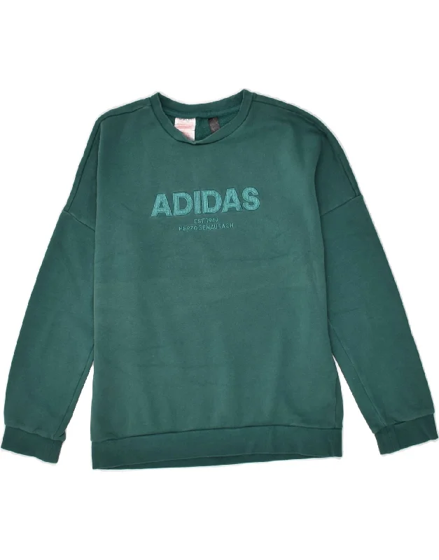 ADIDAS Boys Graphic Sweatshirt Jumper 11-12 Years Green Cotton