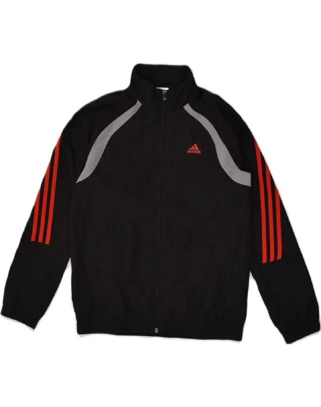 ADIDAS Boys Graphic Tracksuit Top Jacket 11-12 Years Black Colourblock