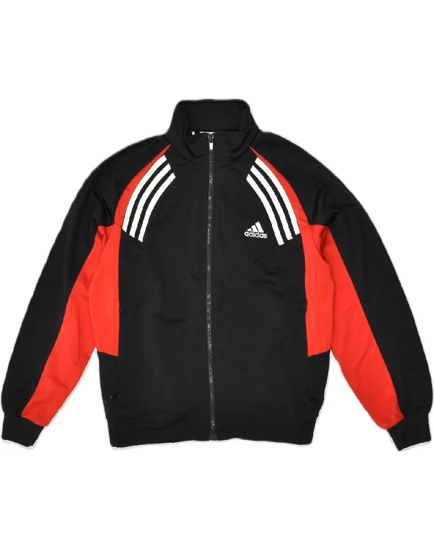 ADIDAS Boys Graphic Tracksuit Top Jacket 11-12 Years Black Colourblock