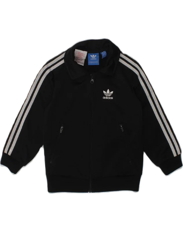 ADIDAS Boys Graphic Tracksuit Top Jacket 2-3 Years Black Polyester