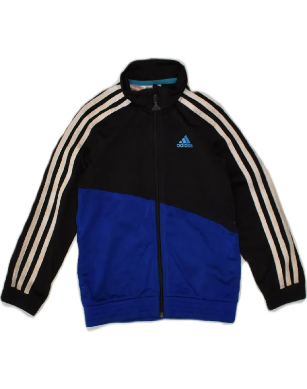 ADIDAS Boys Graphic Tracksuit Top Jacket 5-6 Years Black Colourblock