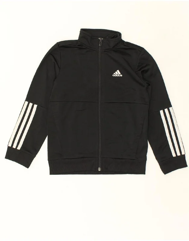 ADIDAS Boys Graphic Tracksuit Top Jacket 7-8 Years Black Polyester