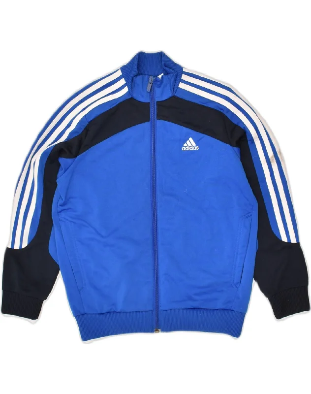 ADIDAS Boys Graphic Tracksuit Top Jacket 7-8 Years Blue Colourblock