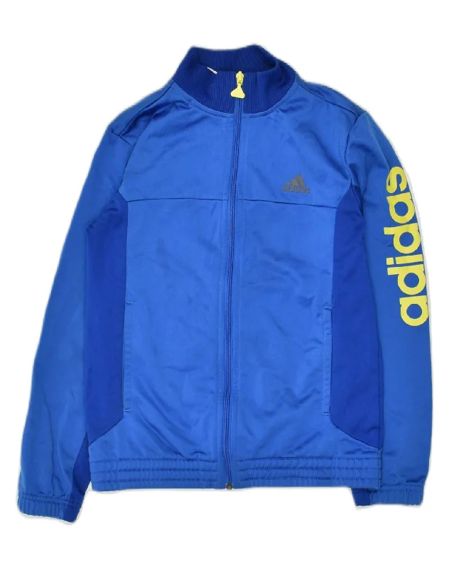 ADIDAS Boys Graphic Tracksuit Top Jacket 9-10 Years Blue Polyester