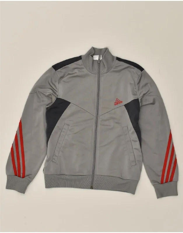 ADIDAS Boys Graphic Tracksuit Top Jacket 9-10 Years Grey Colourblock