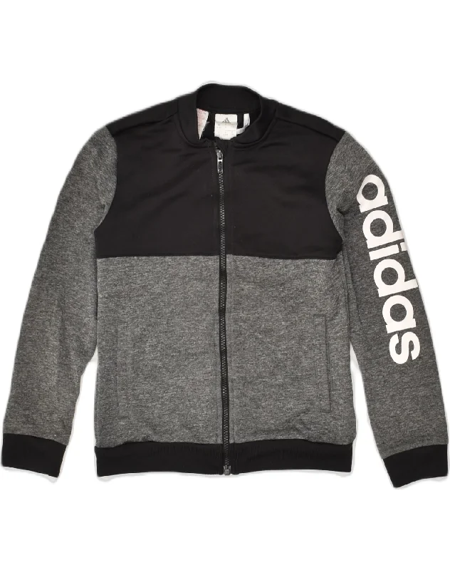 ADIDAS Boys Graphic Tracksuit Top Jacket 9-10 Years Grey Colourblock