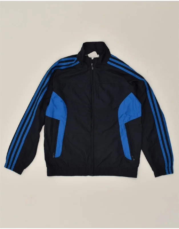 ADIDAS Boys Graphic Tracksuit Top Jacket 9-10 Years Navy Blue Colourblock