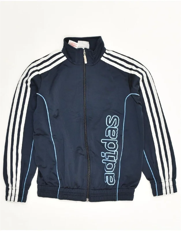 ADIDAS Boys Graphic Tracksuit Top Jacket 9-10 Years Navy Blue Polyester