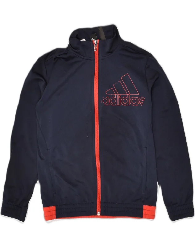 ADIDAS Boys Graphic Tracksuit Top Jacket 9-10 Years Navy Blue Polyester