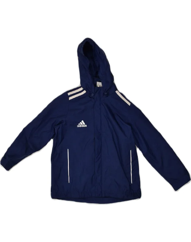 ADIDAS Boys Hooded Rain Jacket 5-6 Years Navy Blue Polyester