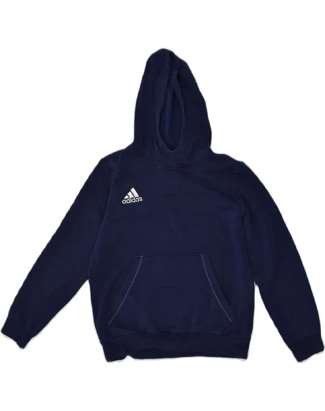 ADIDAS Boys Hoodie Jumper 13-14 Years Navy Blue Cotton