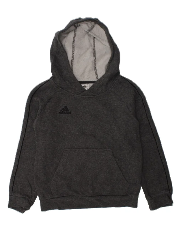 ADIDAS Boys Hoodie Jumper 7-8 Years Grey Cotton