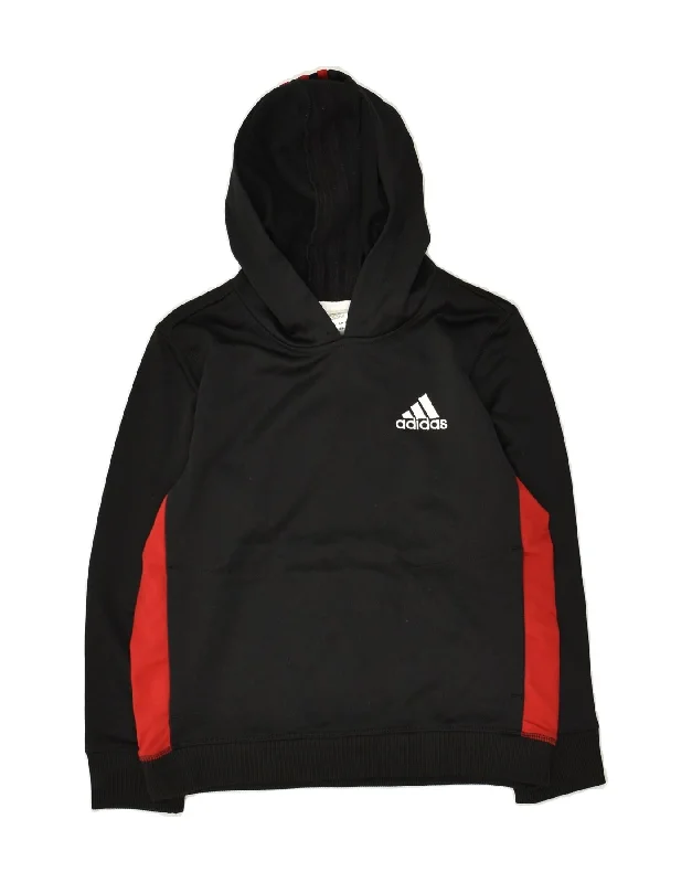 ADIDAS Boys Hoodie Jumper 9-10 Years Black Colourblock Polyester