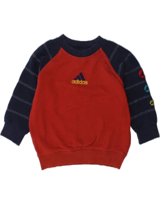 ADIDAS Boys Sweatshirt Jumper 3-4 Years Red Colourblock Cotton