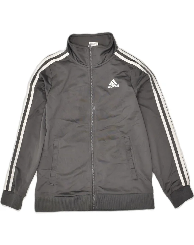 ADIDAS Boys Tracksuit Top Jacket 10-11 Years Medium Grey Polyester