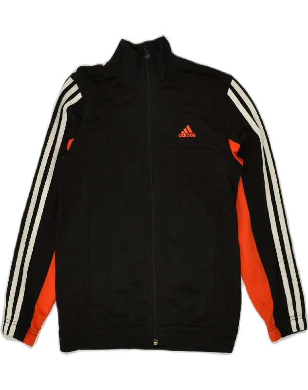 ADIDAS Boys Tracksuit Top Jacket 11-12 Years Black Colourblock Polyester