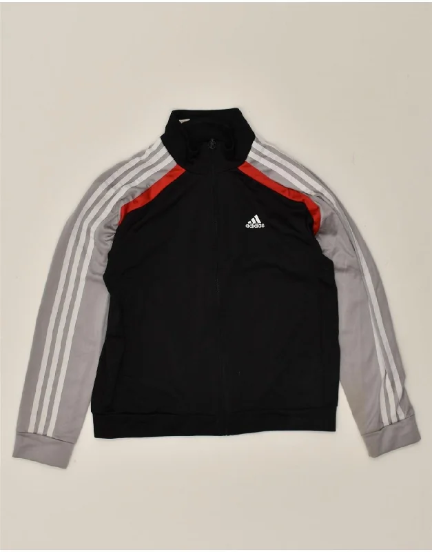 ADIDAS Boys Tracksuit Top Jacket 11-12 Years Black Colourblock Polyester