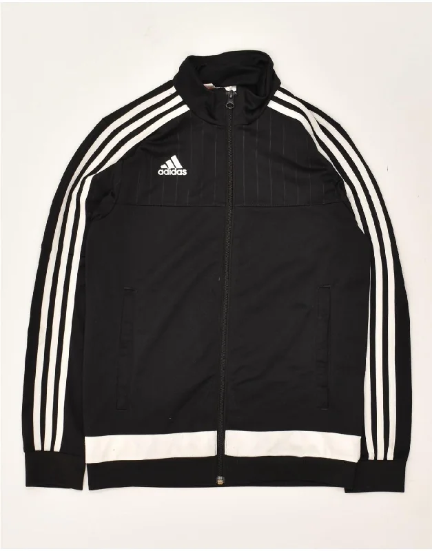 ADIDAS Boys Tracksuit Top Jacket 11-12 Years Black Polyester