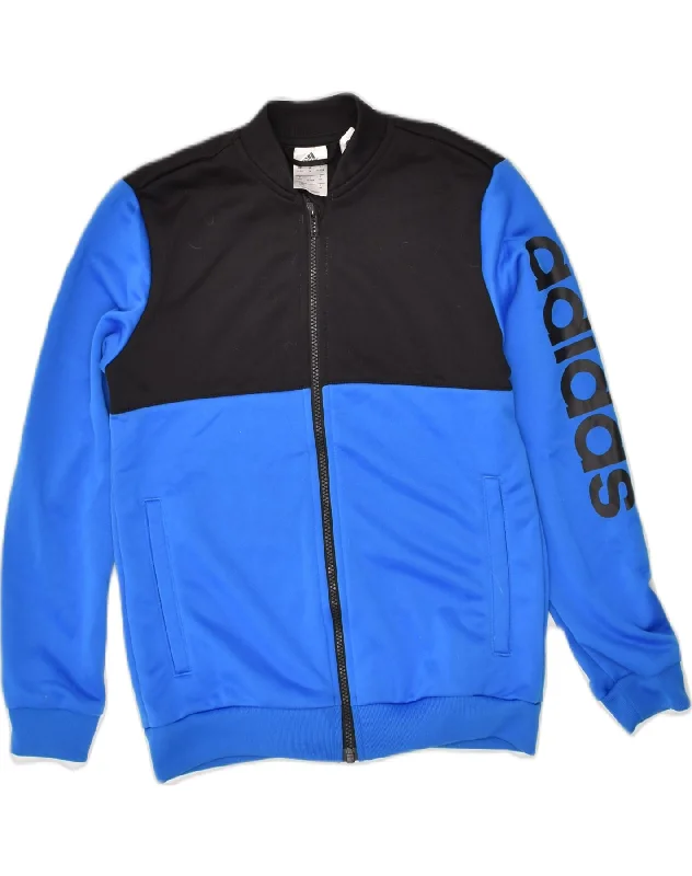 ADIDAS Boys Tracksuit Top Jacket 11-12 Years Blue Colourblock Polyester