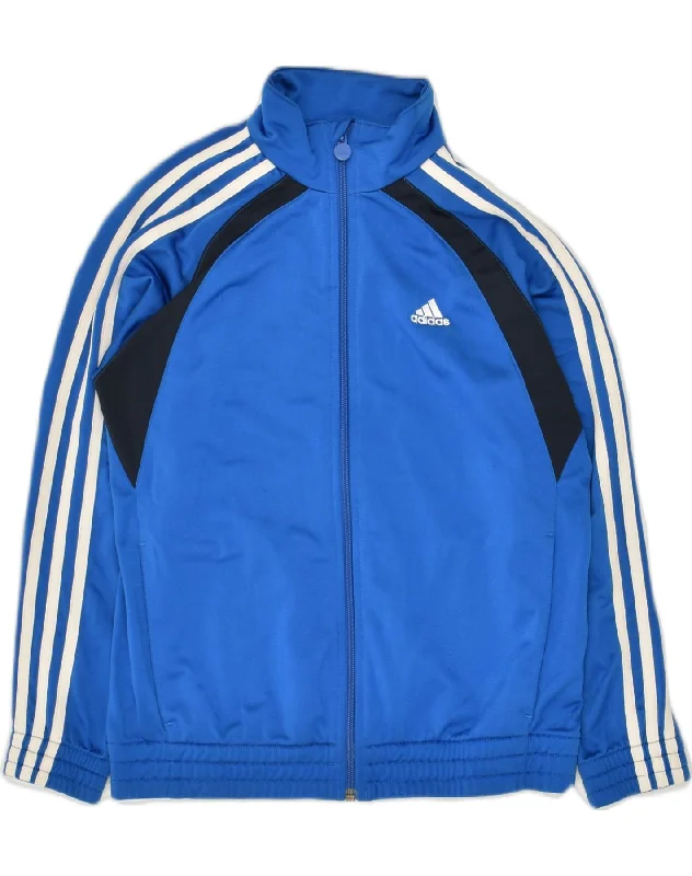 ADIDAS Boys Tracksuit Top Jacket 11-12 Years Blue Polyester