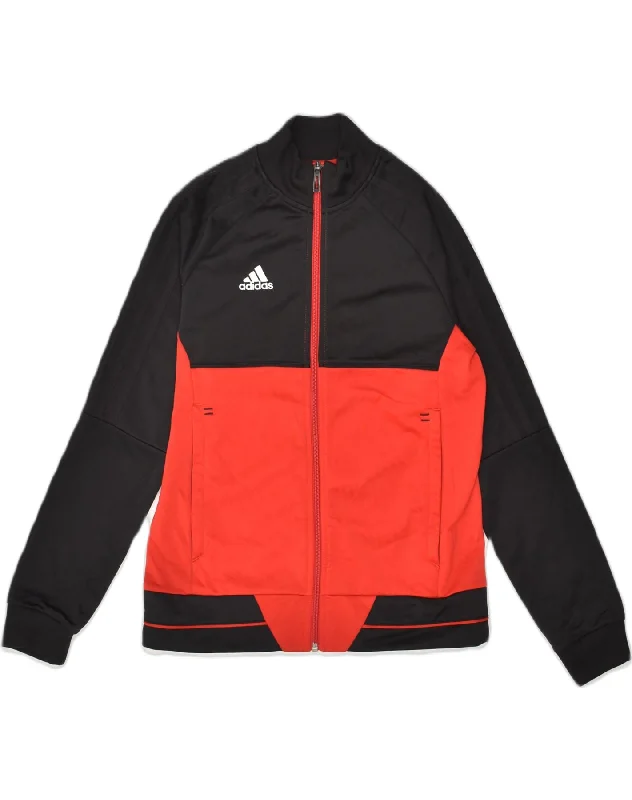 ADIDAS Boys Tracksuit Top Jacket 11-12 Years Red Colourblock Polyester