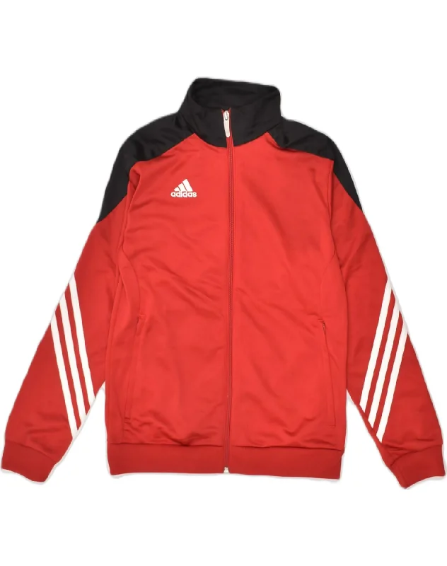 ADIDAS Boys Tracksuit Top Jacket 11-12 Years Red Colourblock Polyester