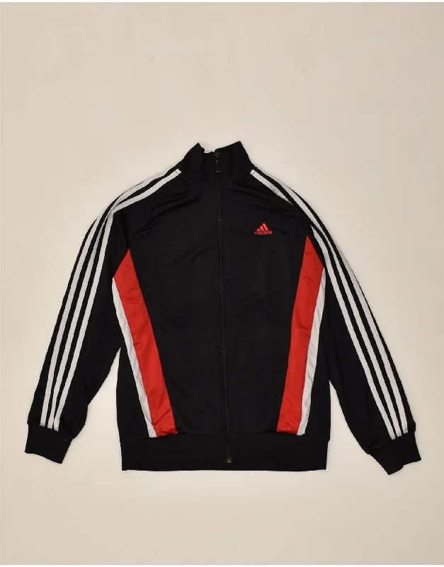 ADIDAS Boys Tracksuit Top Jacket 13-14 Years Black Colourblock Polyester