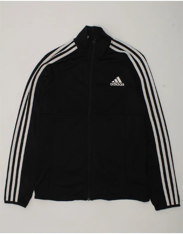 ADIDAS Boys Tracksuit Top Jacket 13-14 Years Black Polyester