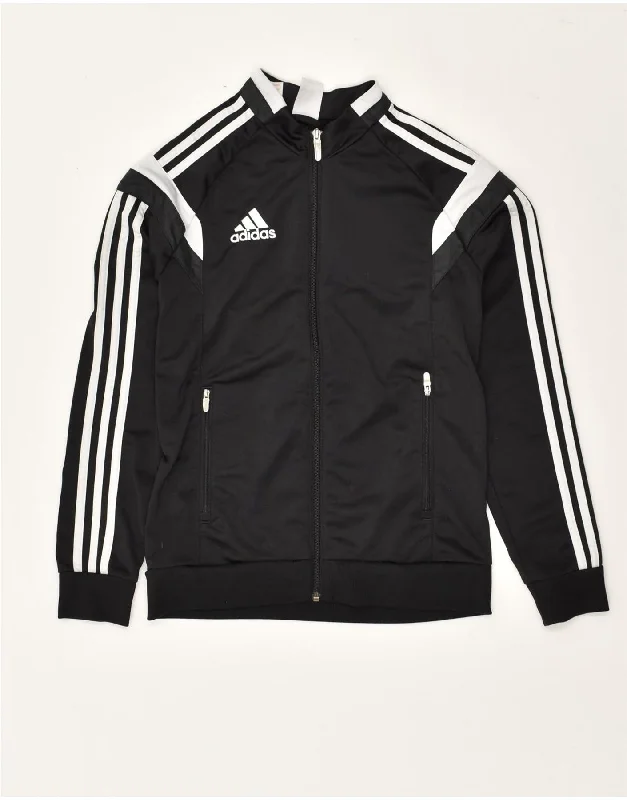 ADIDAS Boys Tracksuit Top Jacket 13-14 Years Black Polyester