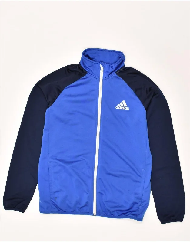 ADIDAS Boys Tracksuit Top Jacket 13-14 Years Blue Colourblock Polyester