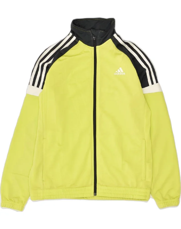 ADIDAS Boys Tracksuit Top Jacket 13-14 Years Green Colourblock Polyester