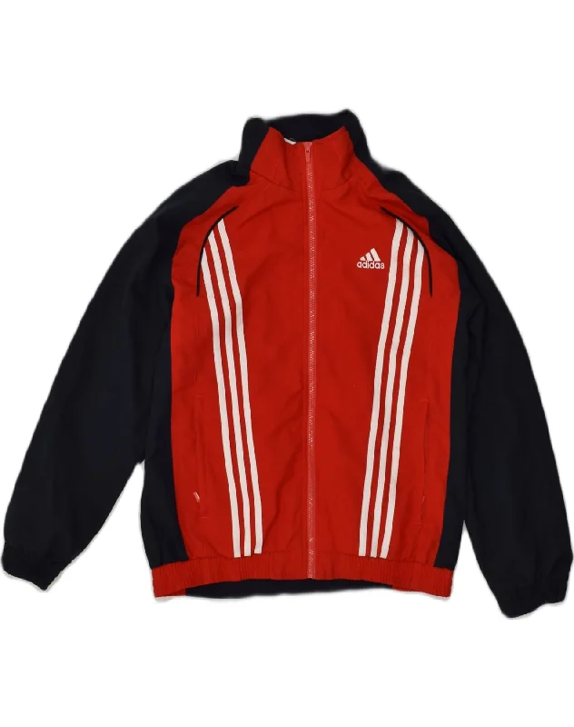 ADIDAS Boys Tracksuit Top Jacket 13-14 Years Red Colourblock Polyester