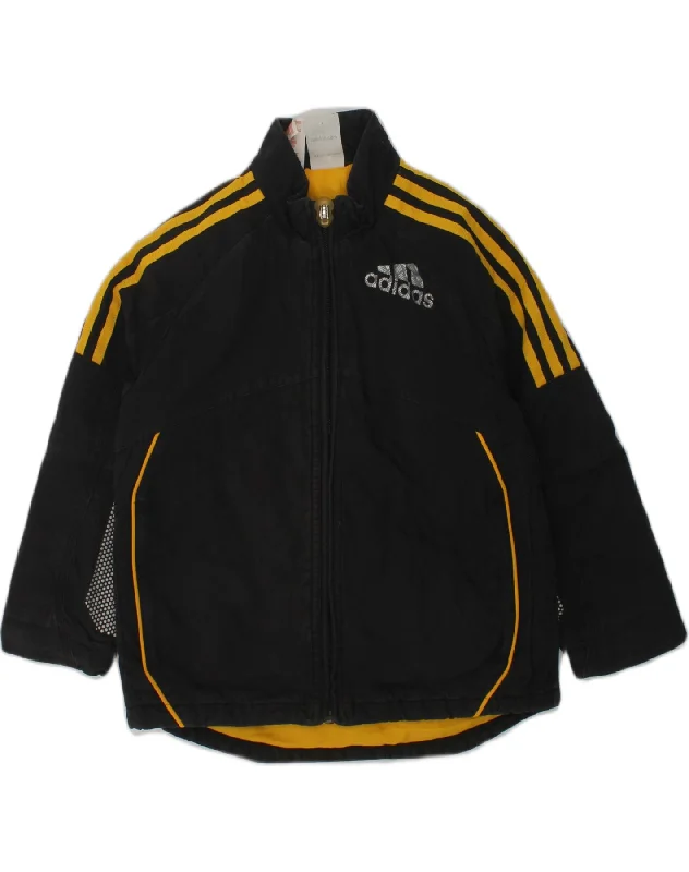 ADIDAS Boys Tracksuit Top Jacket 4-5 Years Black Cotton