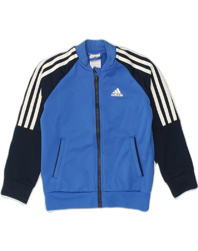 ADIDAS Boys Tracksuit Top Jacket 5-6 Years 2XS Blue Polyester