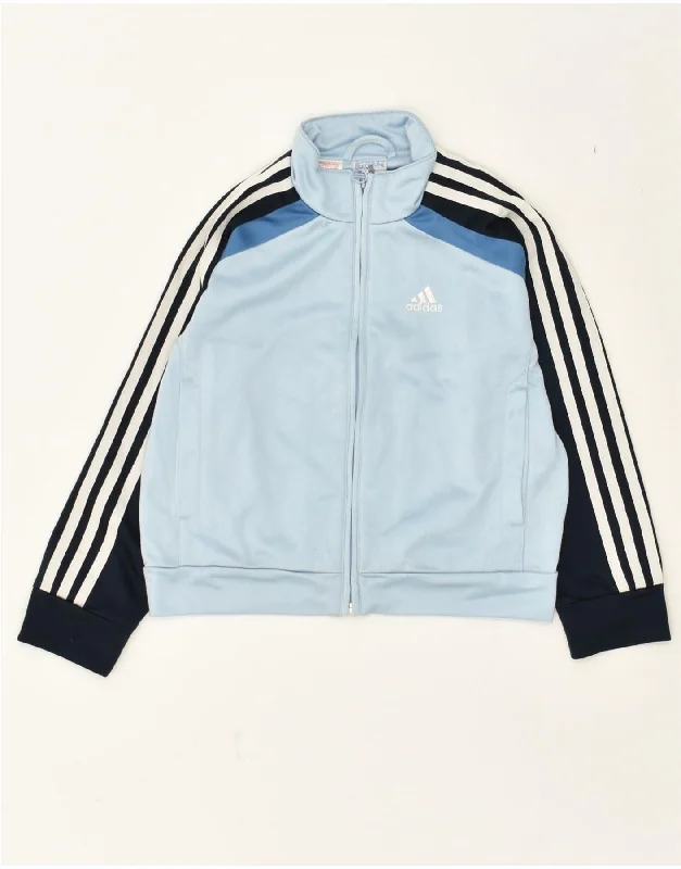 ADIDAS Boys Tracksuit Top Jacket 5-6 Years Blue Colourblock Polyester