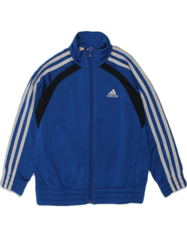 ADIDAS Boys Tracksuit Top Jacket 5-6 Years Blue Polyester