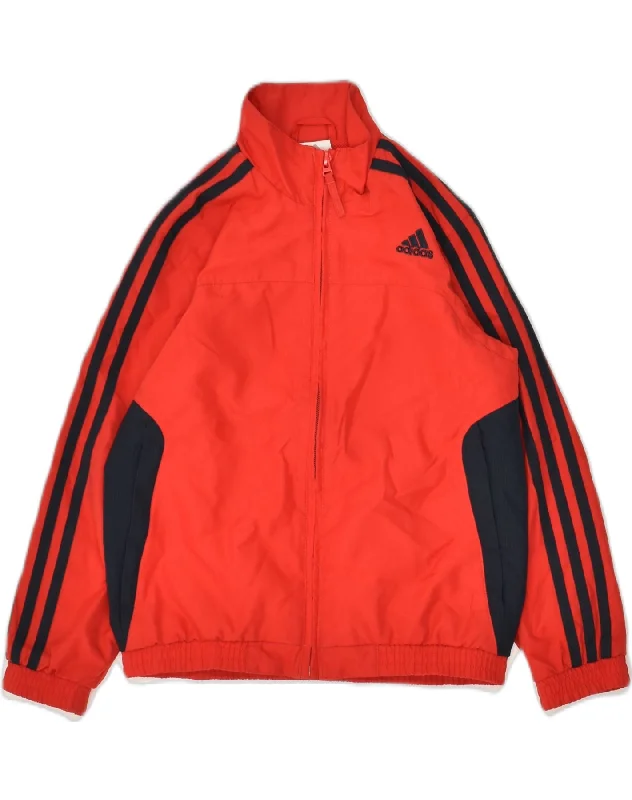 ADIDAS Boys Tracksuit Top Jacket 5-6 Years Red Colourblock Polyester