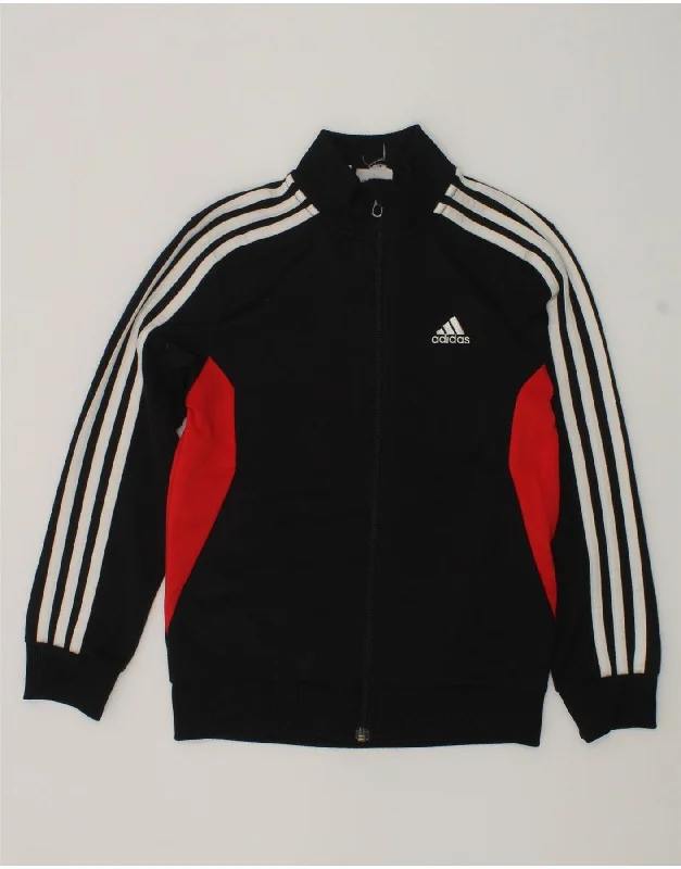 ADIDAS Boys Tracksuit Top Jacket 7-8 Years Black Colourblock Polyester